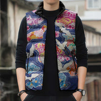 Hawaiian and Japanese Culture Together Sleeveless Puffer Jacket Hawaiian Archipelago Shape Sea Animals LT03 - Polynesian Pride