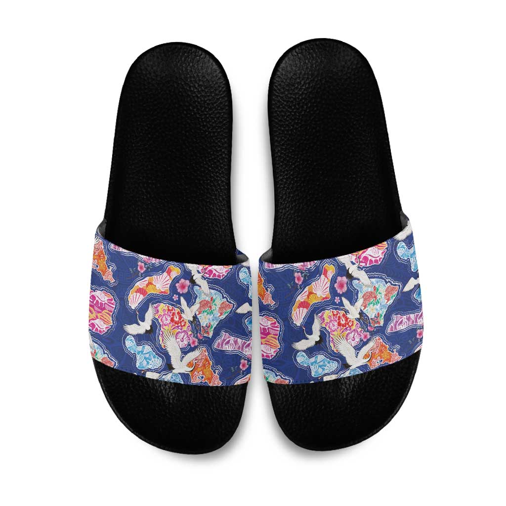 Hawaiian and Japanese Culture Together Slide Sandals Hawaiian Archipelago Shape Sea Animals LT03 Multicolor - Polynesian Pride