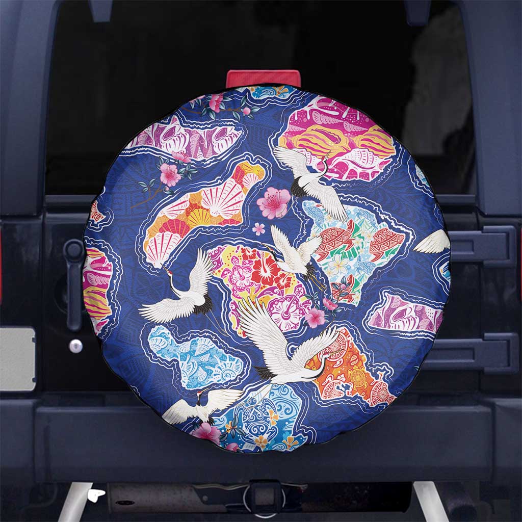 Hawaiian and Japanese Culture Together Spare Tire Cover Hawaiian Archipelago Shape Sea Animals LT03 No hole Multicolor - Polynesian Pride