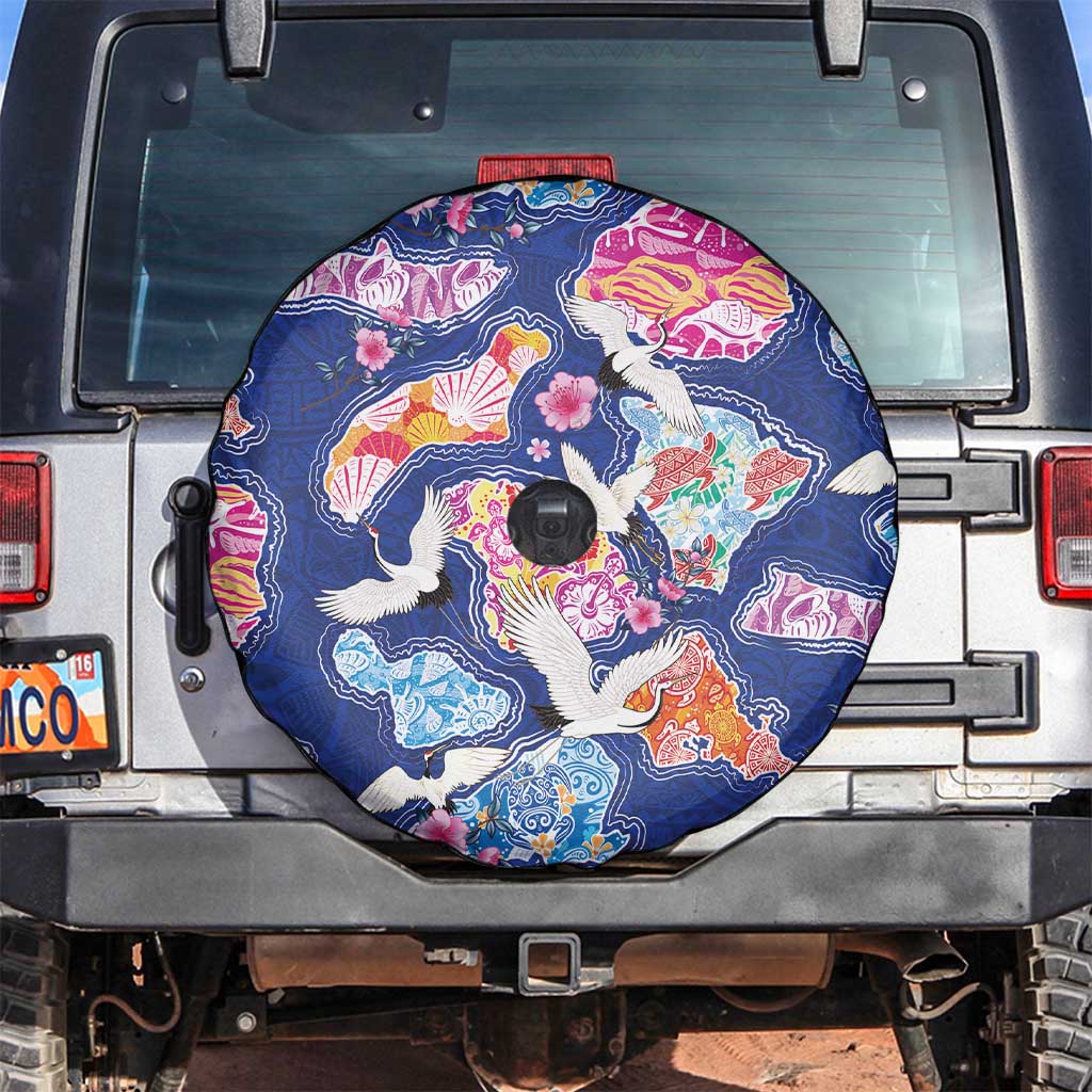 Hawaiian and Japanese Culture Together Spare Tire Cover Hawaiian Archipelago Shape Sea Animals LT03 Multicolor - Polynesian Pride