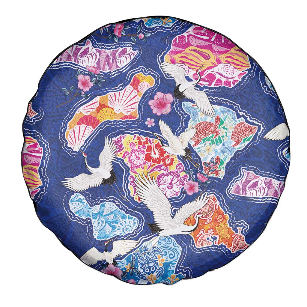 Hawaiian and Japanese Culture Together Spare Tire Cover Hawaiian Archipelago Shape Sea Animals LT03 - Polynesian Pride