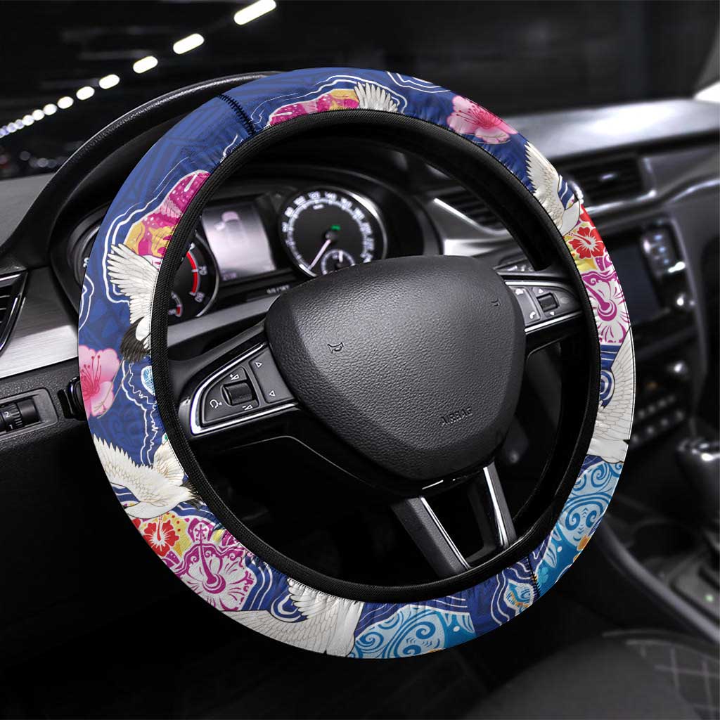 Hawaiian and Japanese Culture Together Steering Wheel Cover Hawaiian Archipelago Shape Sea Animals LT03 Universal Fit Multicolor - Polynesian Pride