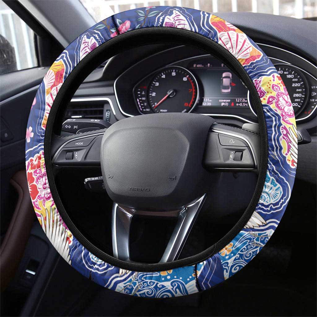 Hawaiian and Japanese Culture Together Steering Wheel Cover Hawaiian Archipelago Shape Sea Animals LT03 - Polynesian Pride