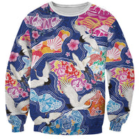 Hawaiian and Japanese Culture Together Sweatshirt Hawaiian Archipelago Shape Sea Animals