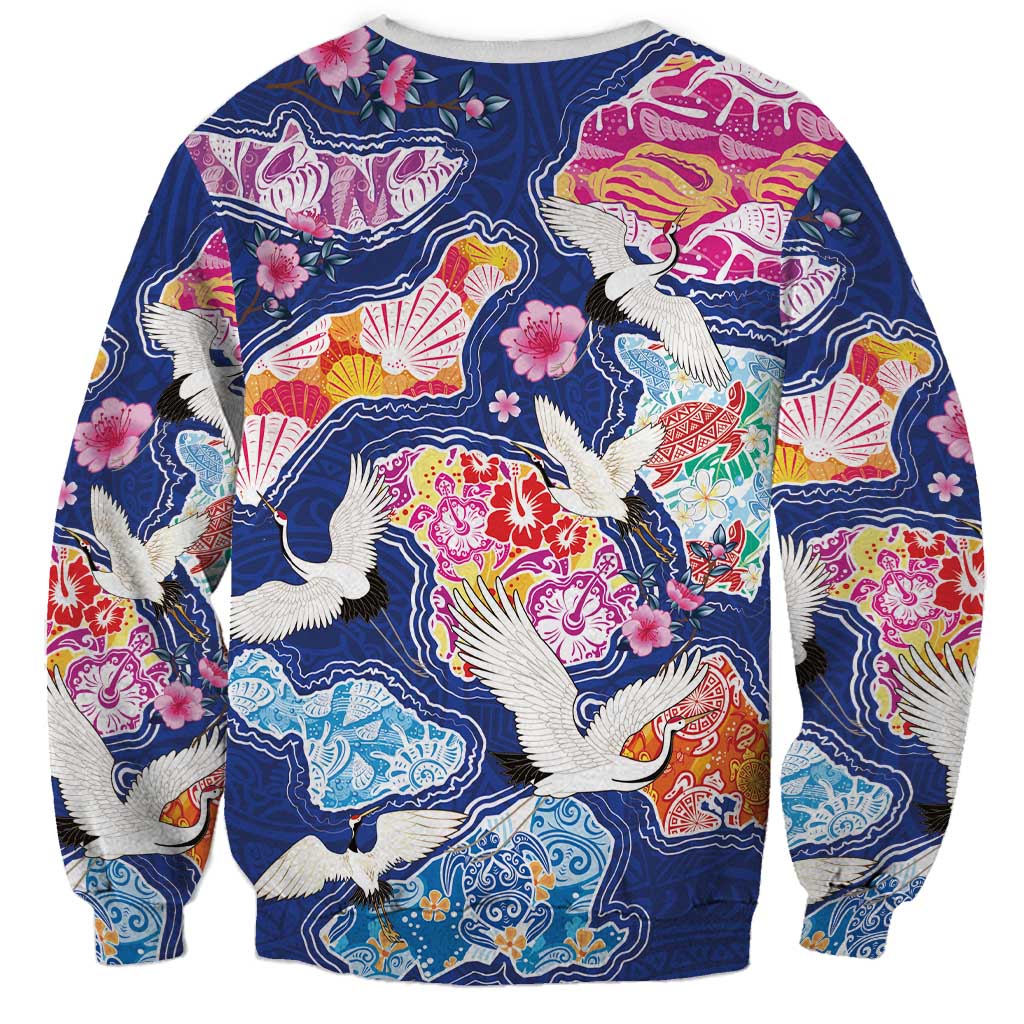 Hawaiian and Japanese Culture Together Sweatshirt Hawaiian Archipelago Shape Sea Animals