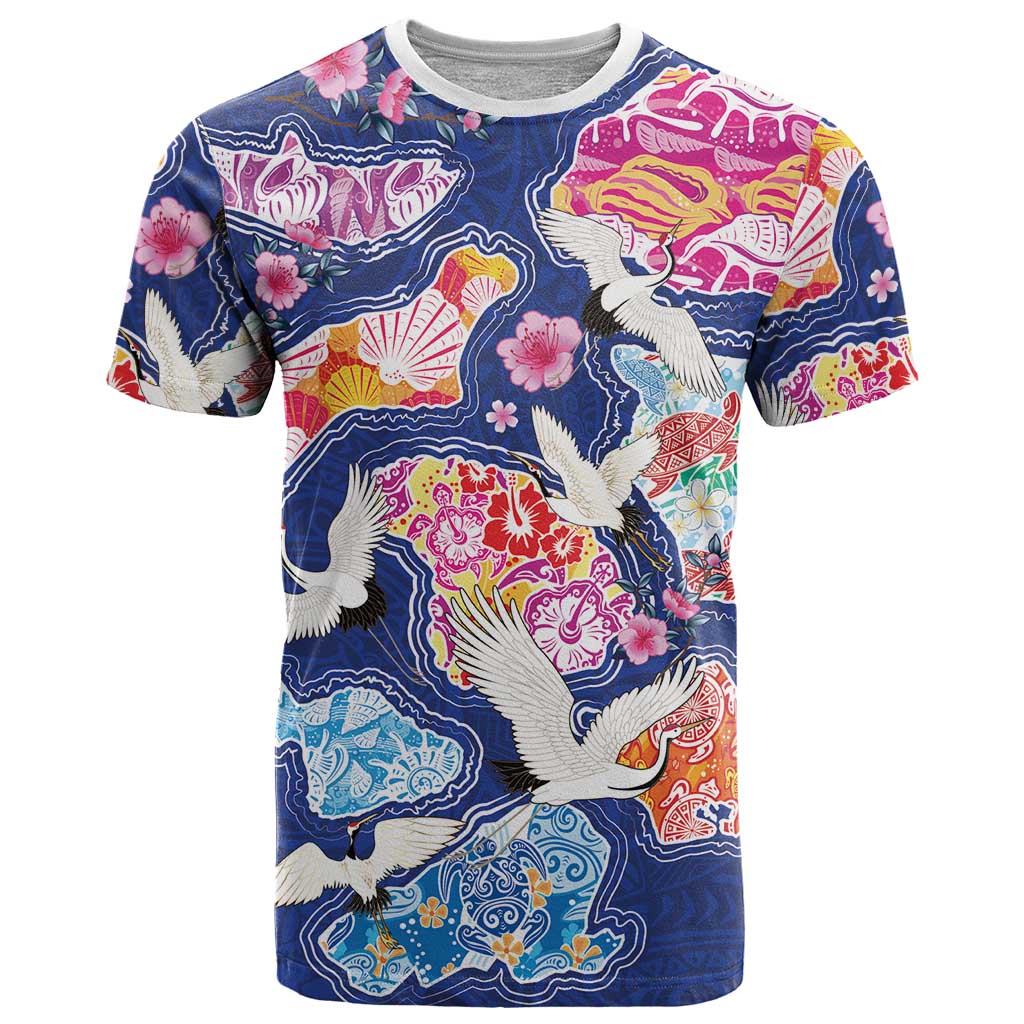 Hawaiian and Japanese Culture Together T Shirt Hawaiian Archipelago Shape Sea Animals LT03 Multicolor - Polynesian Pride