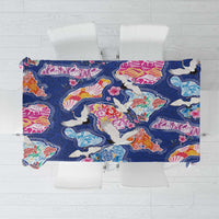 Hawaiian and Japanese Culture Together Tablecloth Hawaiian Archipelago Shape Sea Animals