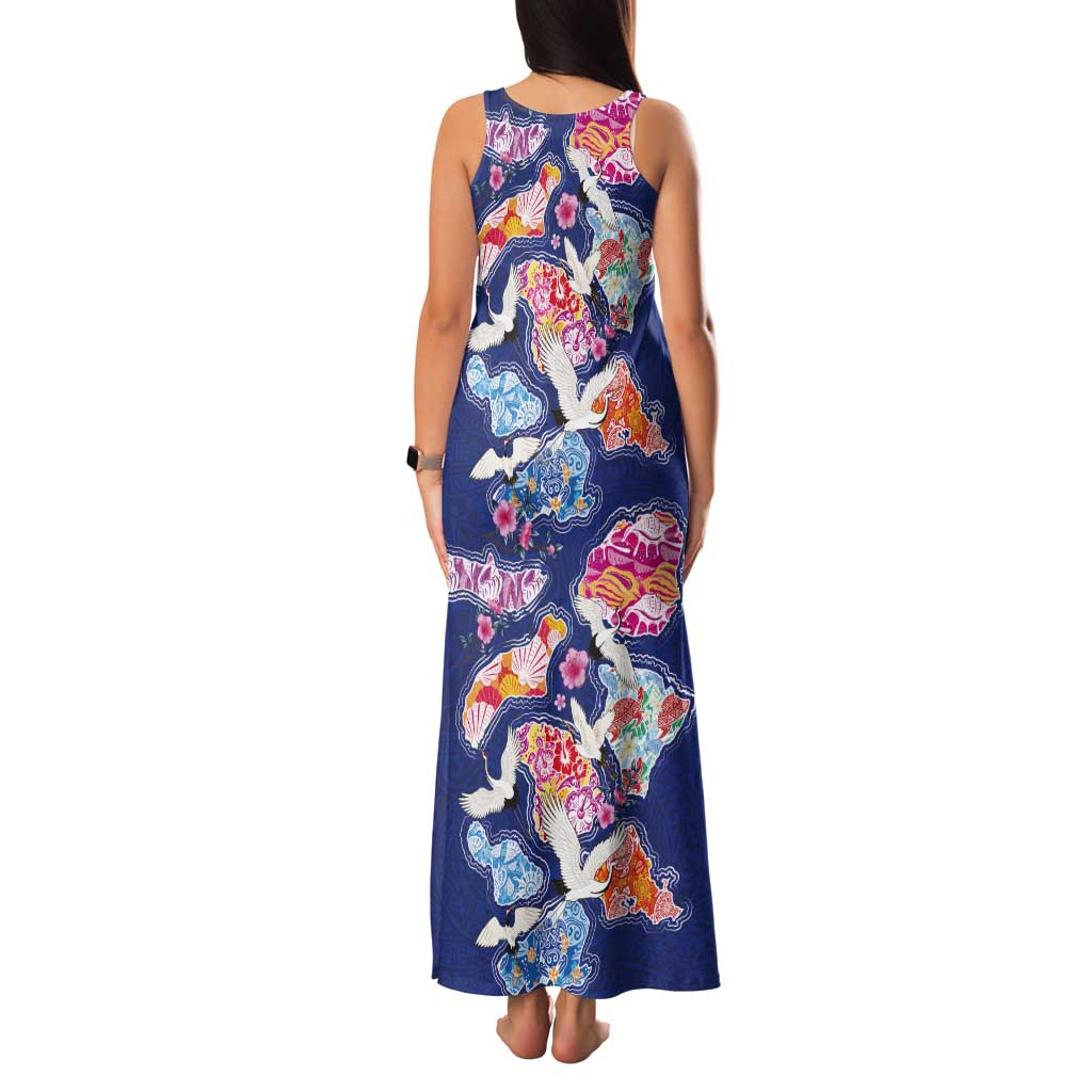 Hawaiian and Japanese Culture Together Tank Maxi Dress Hawaiian Archipelago Shape Sea Animals LT03 - Polynesian Pride