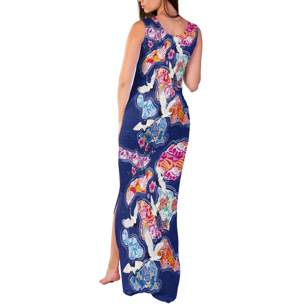 Hawaiian and Japanese Culture Together Tank Maxi Dress Hawaiian Archipelago Shape Sea Animals LT03 - Polynesian Pride