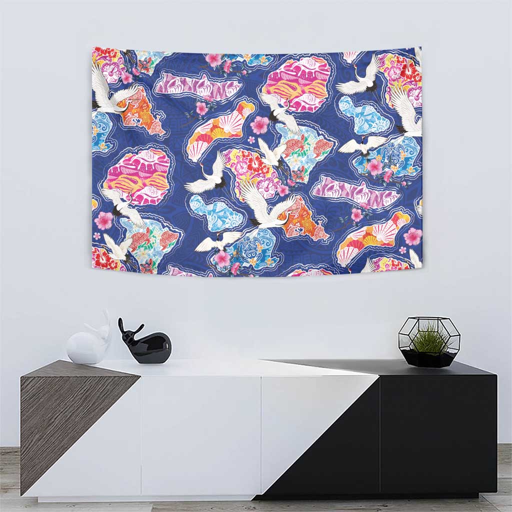 Hawaiian and Japanese Culture Together Tapestry Hawaiian Archipelago Shape Sea Animals