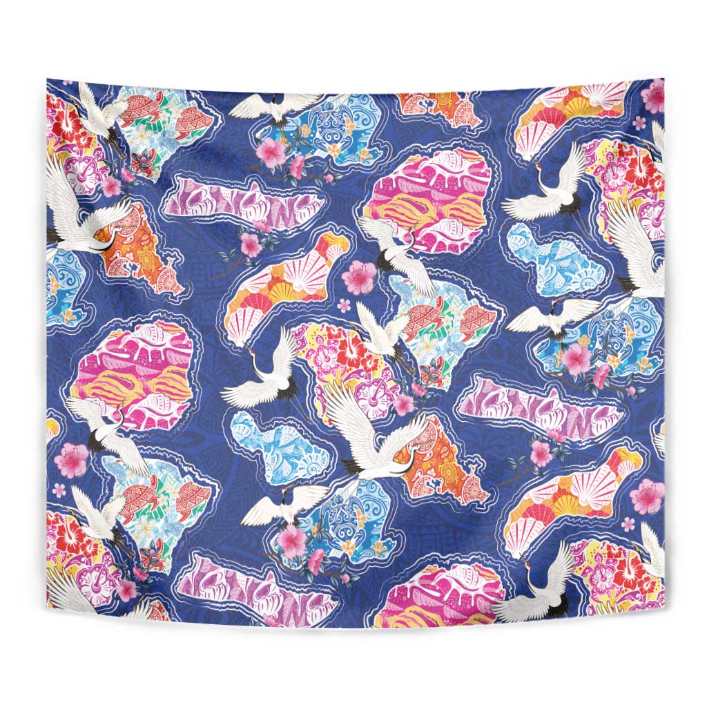 Hawaiian and Japanese Culture Together Tapestry Hawaiian Archipelago Shape Sea Animals