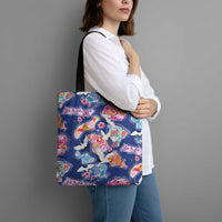 Hawaiian and Japanese Culture Together Tote Bag Hawaiian Archipelago Shape Sea Animals LT03 - Polynesian Pride