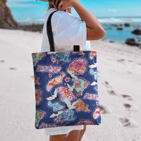 Hawaiian and Japanese Culture Together Tote Bag Hawaiian Archipelago Shape Sea Animals LT03 - Polynesian Pride