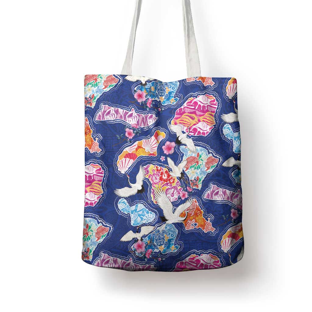Hawaiian and Japanese Culture Together Tote Bag Hawaiian Archipelago Shape Sea Animals LT03 - Polynesian Pride