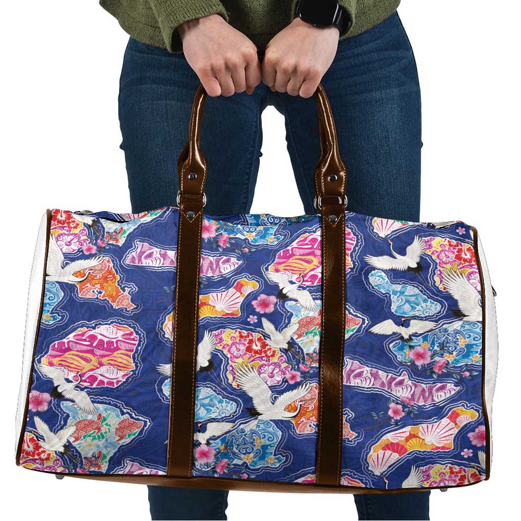 Hawaiian and Japanese Culture Together Travel Bag Hawaiian Archipelago Shape Sea Animals LT03 Multicolor - Polynesian Pride