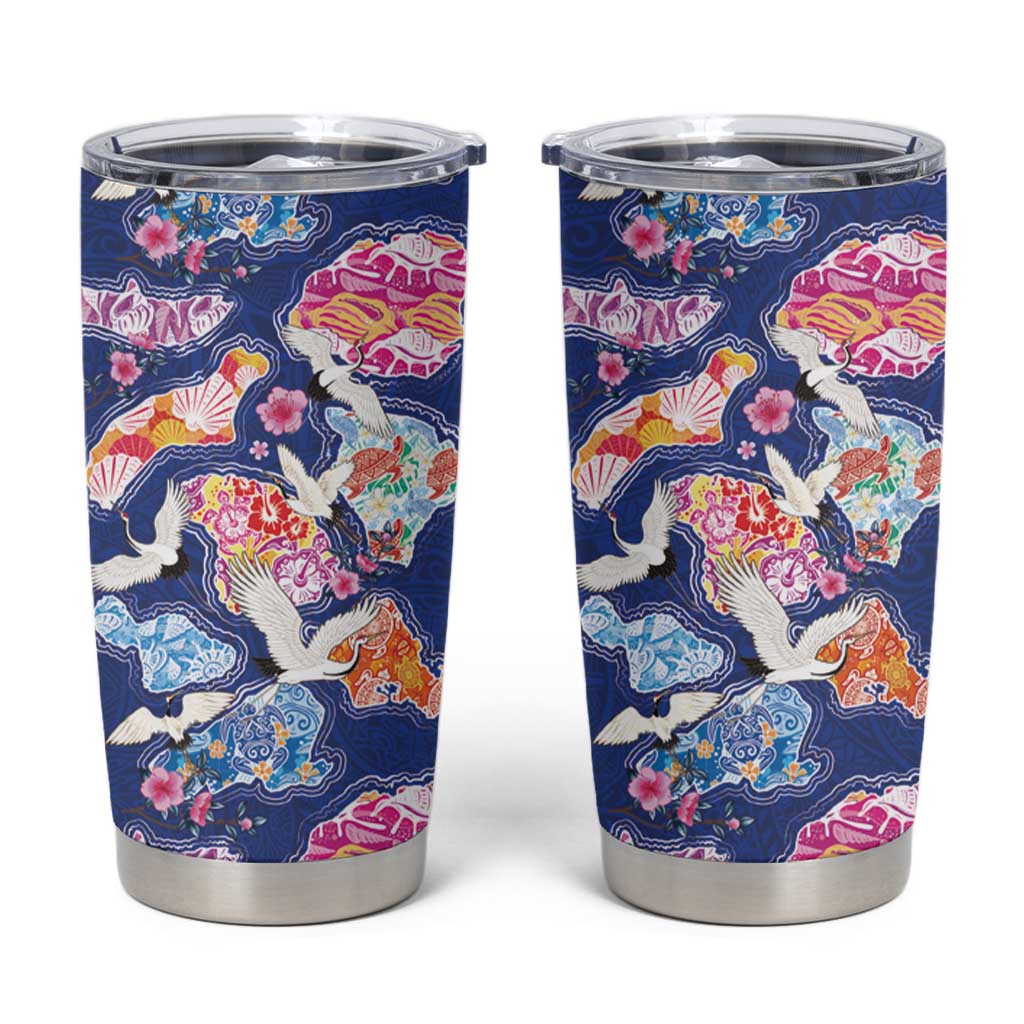 Hawaiian and Japanese Culture Together Tumbler Cup Hawaiian Archipelago Shape Sea Animals LT03 Multicolor - Polynesian Pride