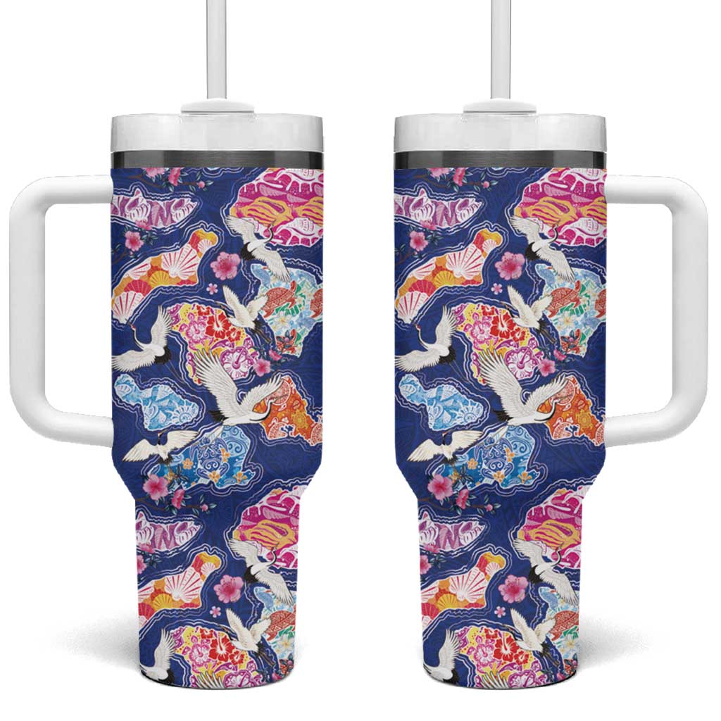 Hawaiian and Japanese Culture Together Tumbler With Handle Hawaiian Archipelago Shape Sea Animals LT03 One Size: 40 oz Multicolor - Polynesian Pride
