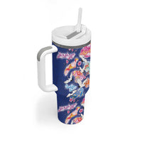 Hawaiian and Japanese Culture Together Tumbler With Handle Hawaiian Archipelago Shape Sea Animals LT03 - Polynesian Pride