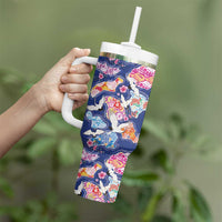 Hawaiian and Japanese Culture Together Tumbler With Handle Hawaiian Archipelago Shape Sea Animals LT03 - Polynesian Pride