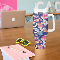 Hawaiian and Japanese Culture Together Tumbler With Handle Hawaiian Archipelago Shape Sea Animals LT03 - Polynesian Pride