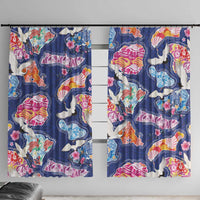 Hawaiian and Japanese Culture Together Window Curtain Hawaiian Archipelago Shape Sea Animals LT03 With Hooks Multicolor - Polynesian Pride