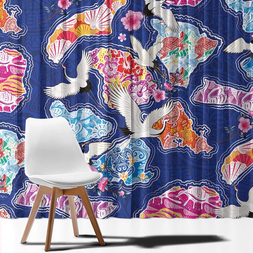 Hawaiian and Japanese Culture Together Window Curtain Hawaiian Archipelago Shape Sea Animals LT03 - Polynesian Pride