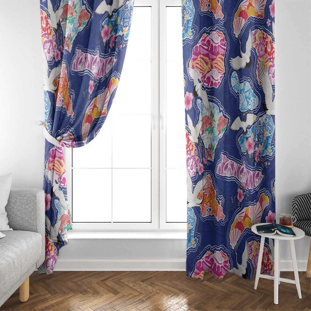 Hawaiian and Japanese Culture Together Window Curtain Hawaiian Archipelago Shape Sea Animals LT03 - Polynesian Pride