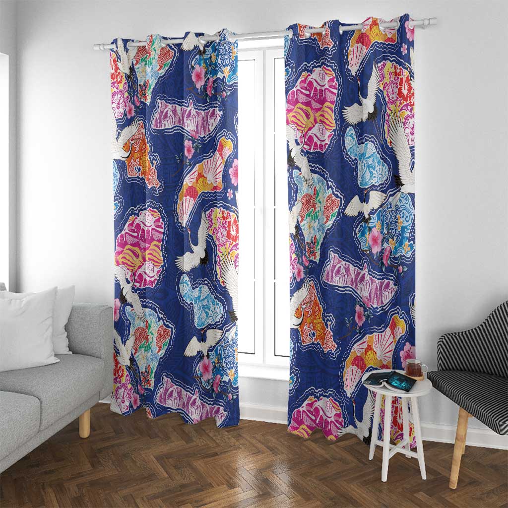 Hawaiian and Japanese Culture Together Window Curtain Hawaiian Archipelago Shape Sea Animals LT03 With Grommets Multicolor - Polynesian Pride