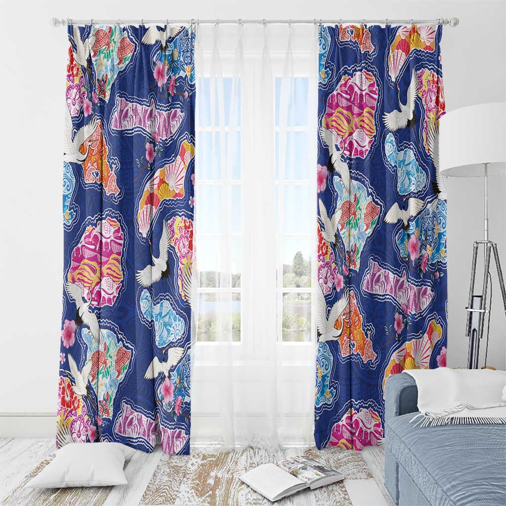 Hawaiian and Japanese Culture Together Window Curtain Hawaiian Archipelago Shape Sea Animals LT03 - Polynesian Pride