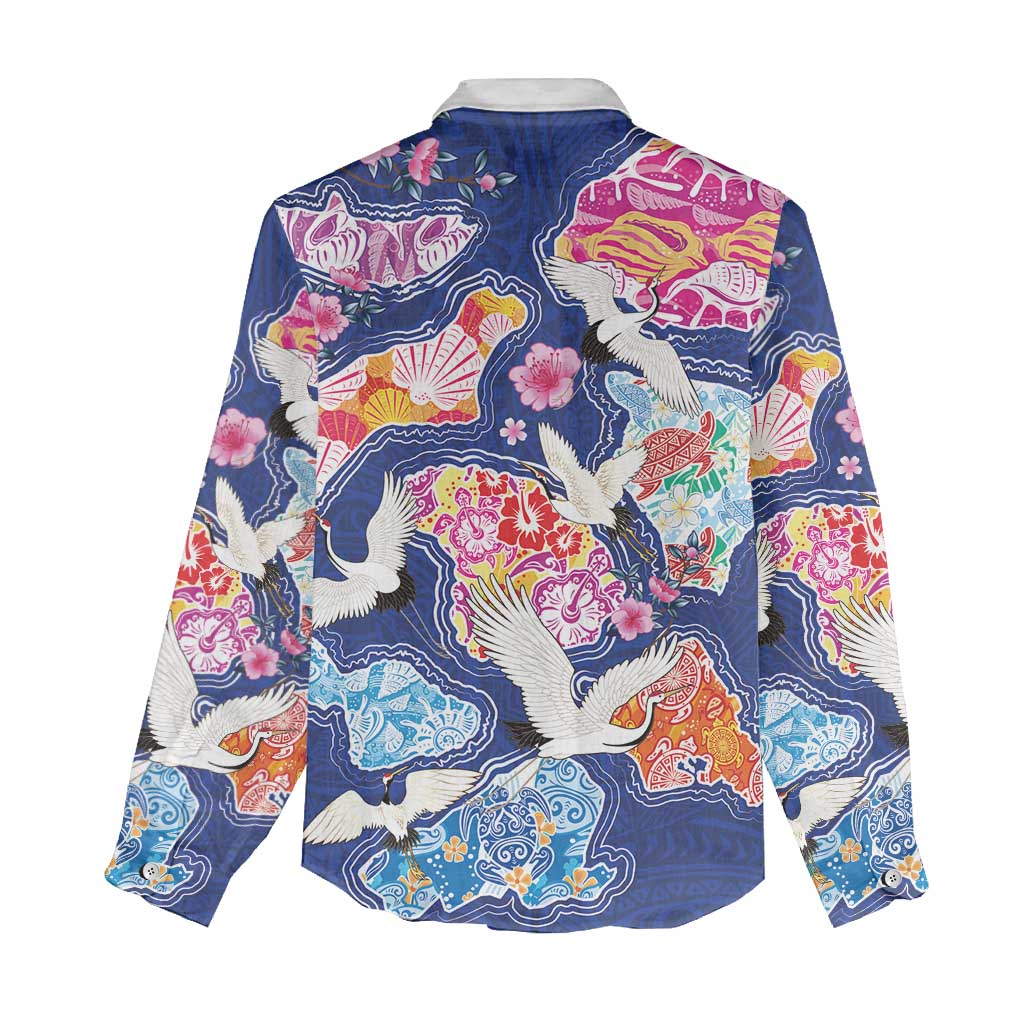 Hawaiian and Japanese Culture Together Women Casual Shirt Hawaiian Archipelago Shape Sea Animals LT03 - Polynesian Pride