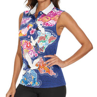 Hawaiian and Japanese Culture Together Women Sleeveless Polo Shirt Hawaiian Archipelago Shape Sea Animals LT03 - Polynesian Pride
