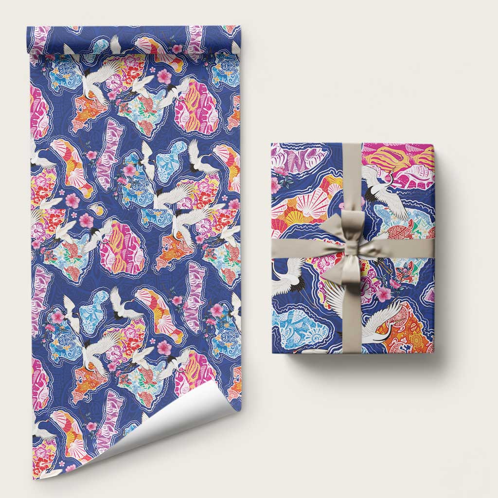 Hawaiian and Japanese Culture Together Wrapping Paper Hawaiian Archipelago Shape Sea Animals