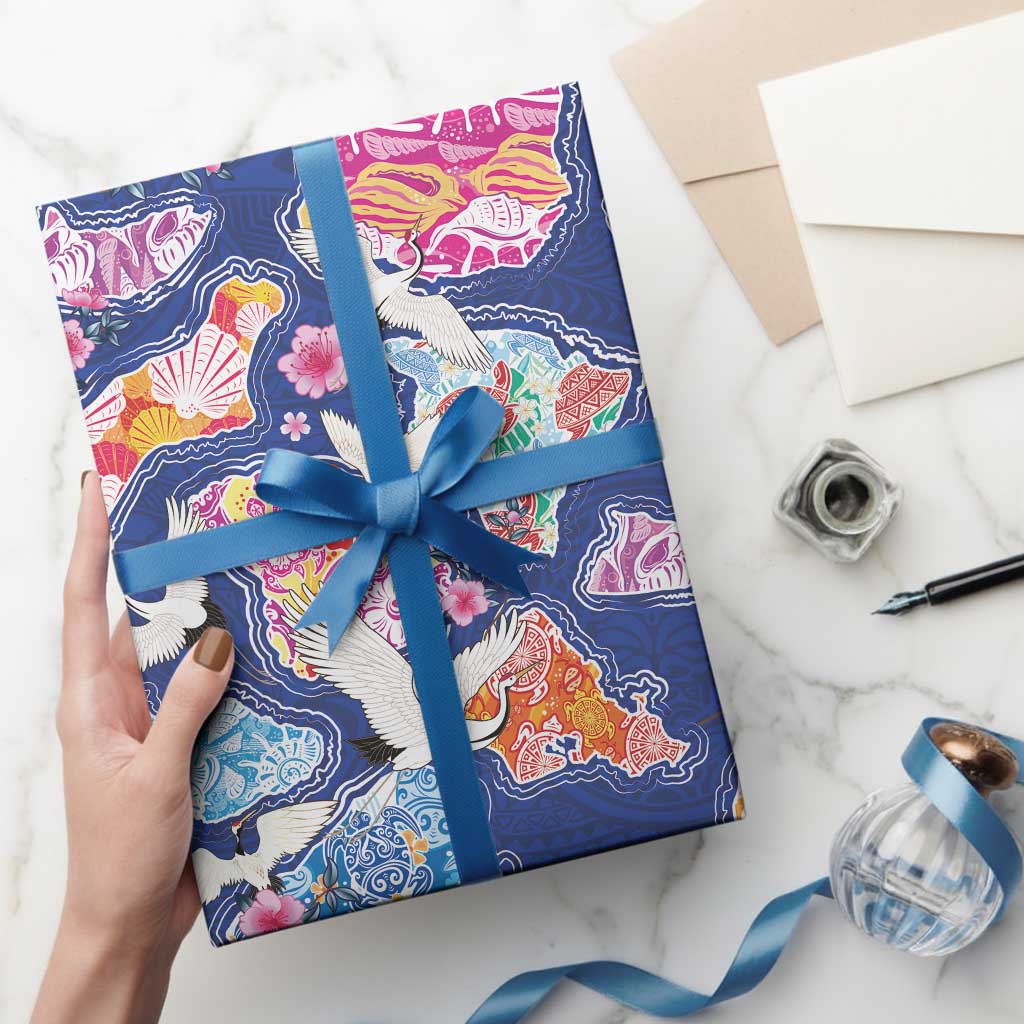 Hawaiian and Japanese Culture Together Wrapping Paper Hawaiian Archipelago Shape Sea Animals LT03 - Polynesian Pride
