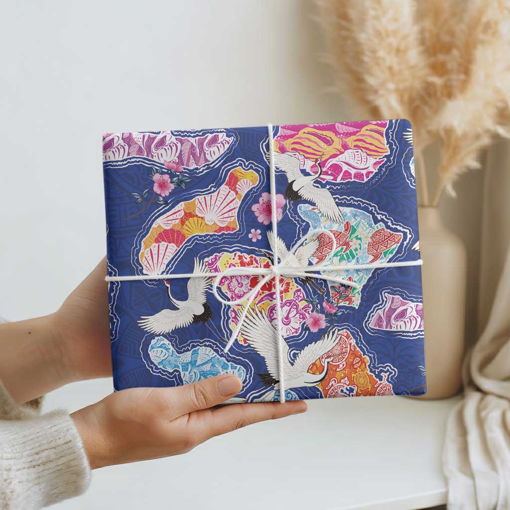 Hawaiian and Japanese Culture Together Wrapping Paper Hawaiian Archipelago Shape Sea Animals LT03 - Polynesian Pride