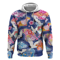 Hawaiian and Japanese Culture Together Zip Hoodie Hawaiian Archipelago Shape Sea Animals LT03 Pullover Hoodie Multicolor - Polynesian Pride