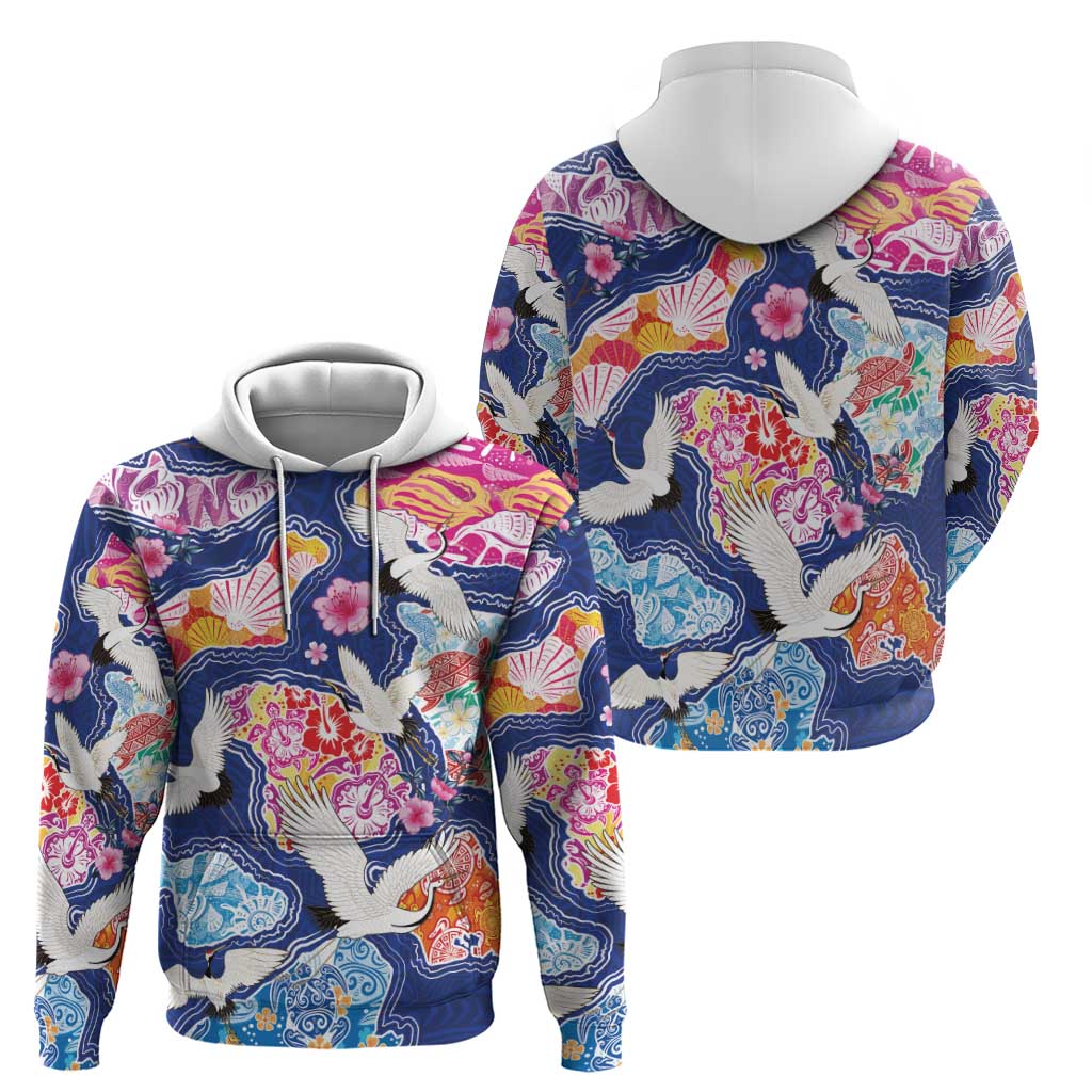 Hawaiian and Japanese Culture Together Zip Hoodie Hawaiian Archipelago Shape Sea Animals LT03 - Polynesian Pride