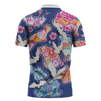 Hawaiian and Japanese Culture Together Zipper Polo Shirt Hawaiian Archipelago Shape Sea Animals LT03 - Polynesian Pride