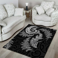 New Zealand Sea Animals with Maori Tribal Tattoo Area Rug Shark Manta Ray with Silver Fern Black LT03 - Polynesian Pride