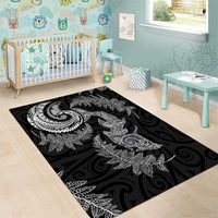 New Zealand Sea Animals with Maori Tribal Tattoo Area Rug Shark Manta Ray with Silver Fern Black LT03 - Polynesian Pride