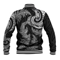 New Zealand Sea Animals with Maori Tribal Tattoo Baseball Jacket Shark Manta Ray with Silver Fern Black LT03 - Polynesian Pride