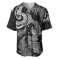 New Zealand Sea Animals with Maori Tribal Tattoo Baseball Jersey Shark Manta Ray with Silver Fern Black LT03 Black - Polynesian Pride