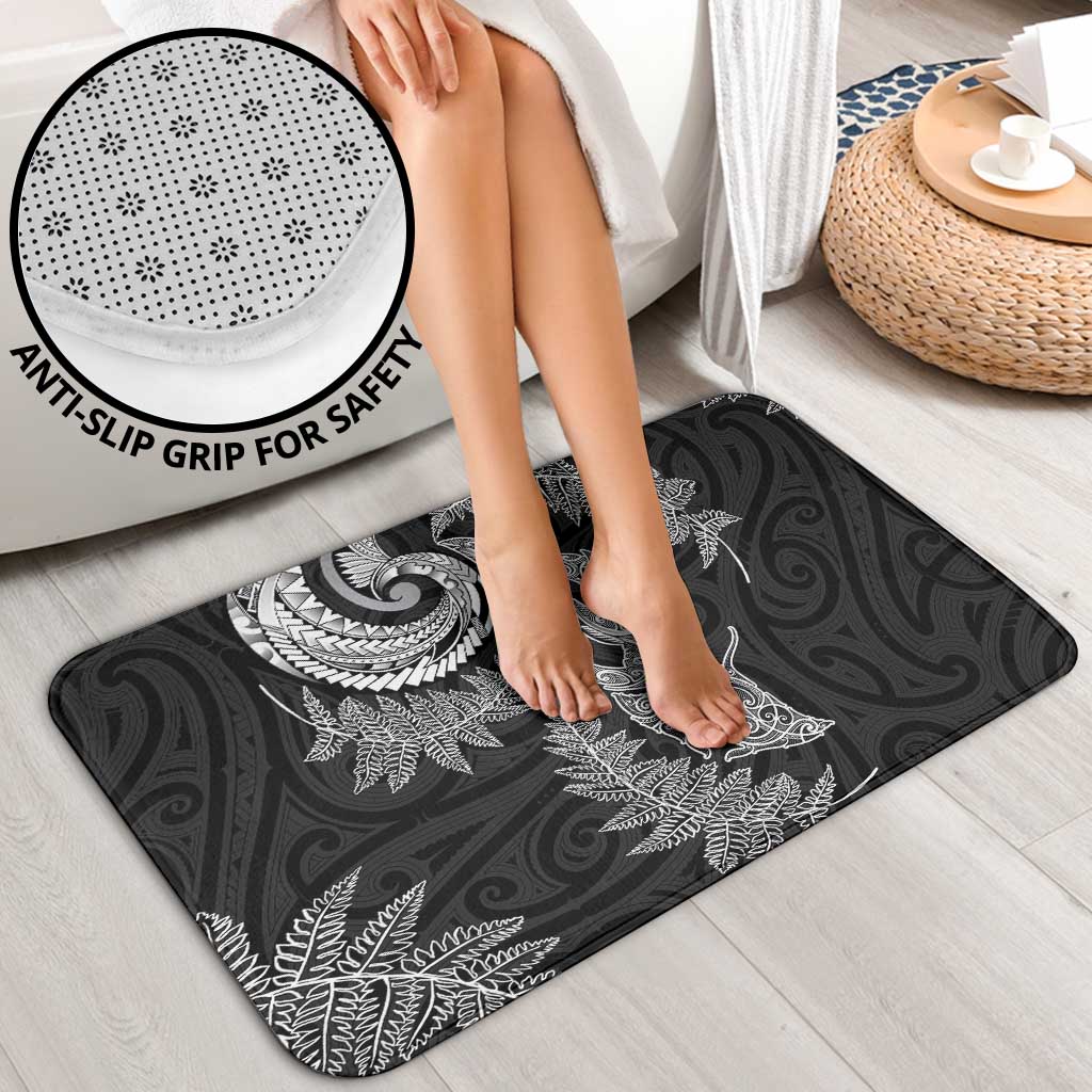 New Zealand Sea Animals with Maori Tribal Tattoo Bathroom Set Shark Manta Ray with Silver Fern Black LT03 - Polynesian Pride