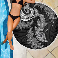 New Zealand Sea Animals with Maori Tribal Tattoo Beach Blanket Shark Manta Ray with Silver Fern Black LT03 - Polynesian Pride