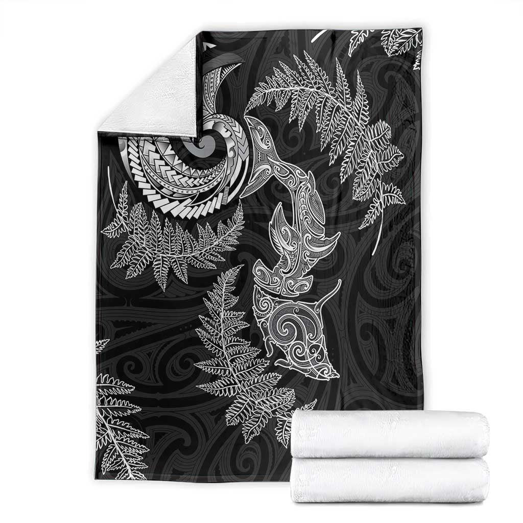 New Zealand Sea Animals with Maori Tribal Tattoo Blanket Shark Manta Ray with Silver Fern Black LT03 - Polynesian Pride