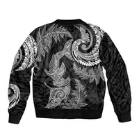 New Zealand Sea Animals with Maori Tribal Tattoo Bomber Jacket Shark Manta Ray with Silver Fern Black LT03 - Polynesian Pride