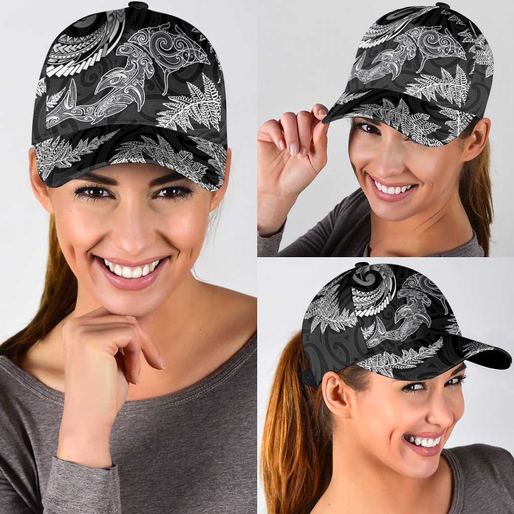 New Zealand Sea Animals with Maori Tribal Tattoo Classic Cap Shark Manta Ray with Silver Fern Black LT03 - Polynesian Pride