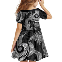 New Zealand Sea Animals with Maori Tribal Tattoo Family Matching Summer Maxi Dress and Hawaiian Shirt Shark Manta Ray with Silver Fern Black LT03 - Polynesian Pride