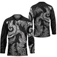 New Zealand Sea Animals with Maori Tribal Tattoo Hockey Jersey Shark Manta Ray with Silver Fern Black LT03 - Polynesian Pride
