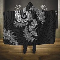 New Zealand Sea Animals with Maori Tribal Tattoo Hooded Blanket Shark Manta Ray with Silver Fern Black LT03 - Polynesian Pride