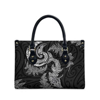 New Zealand Sea Animals with Maori Tribal Tattoo Leather Bag Shark Manta Ray with Silver Fern Black LT03 - Polynesian Pride